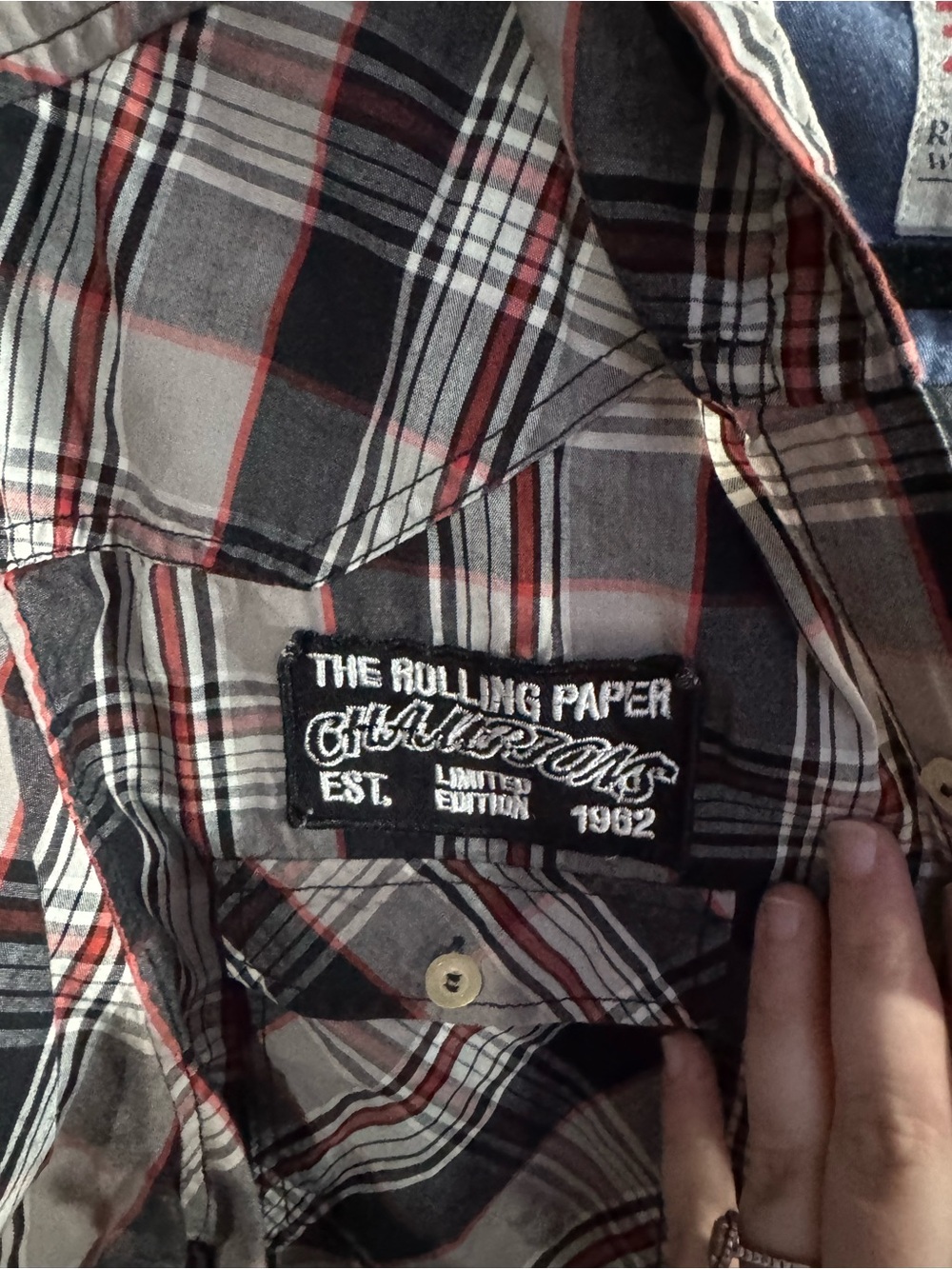 Rolling Paper Co Plaid Hooded Shirt Jacket in Black, White & Red Size Large - Picture 4 of 5